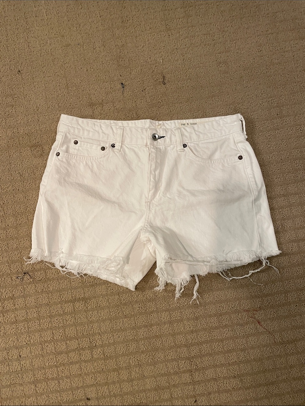 rag & bone White Frayed-Hem Denim Shorts